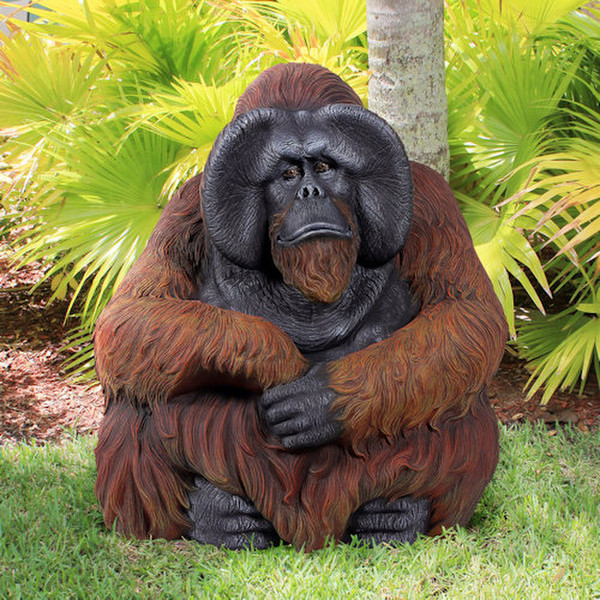 Life Size Contemplative Bornean Orangutan Great Ape Sculpture Fiberglass